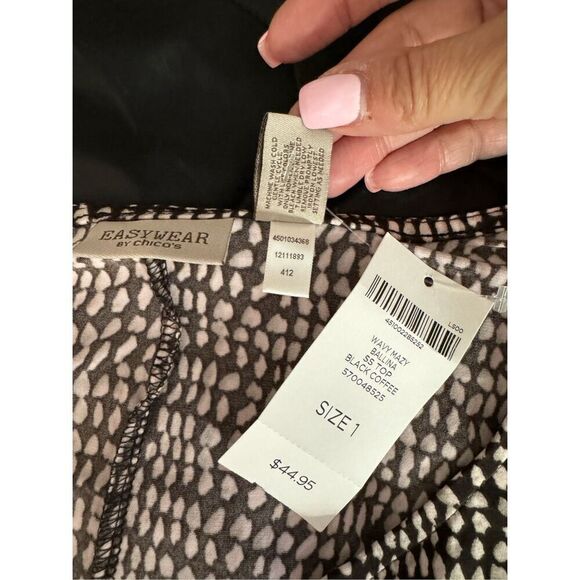 Easywear by Chicos Top Womens Size 1 Brown White Wavy Mazy Ballina Pullover NWT - Picture 4 of 9